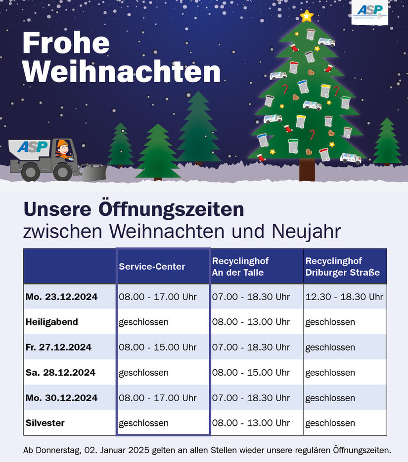 Unsere Öffnungszeiten zwischen Weihnachten und Neujahr