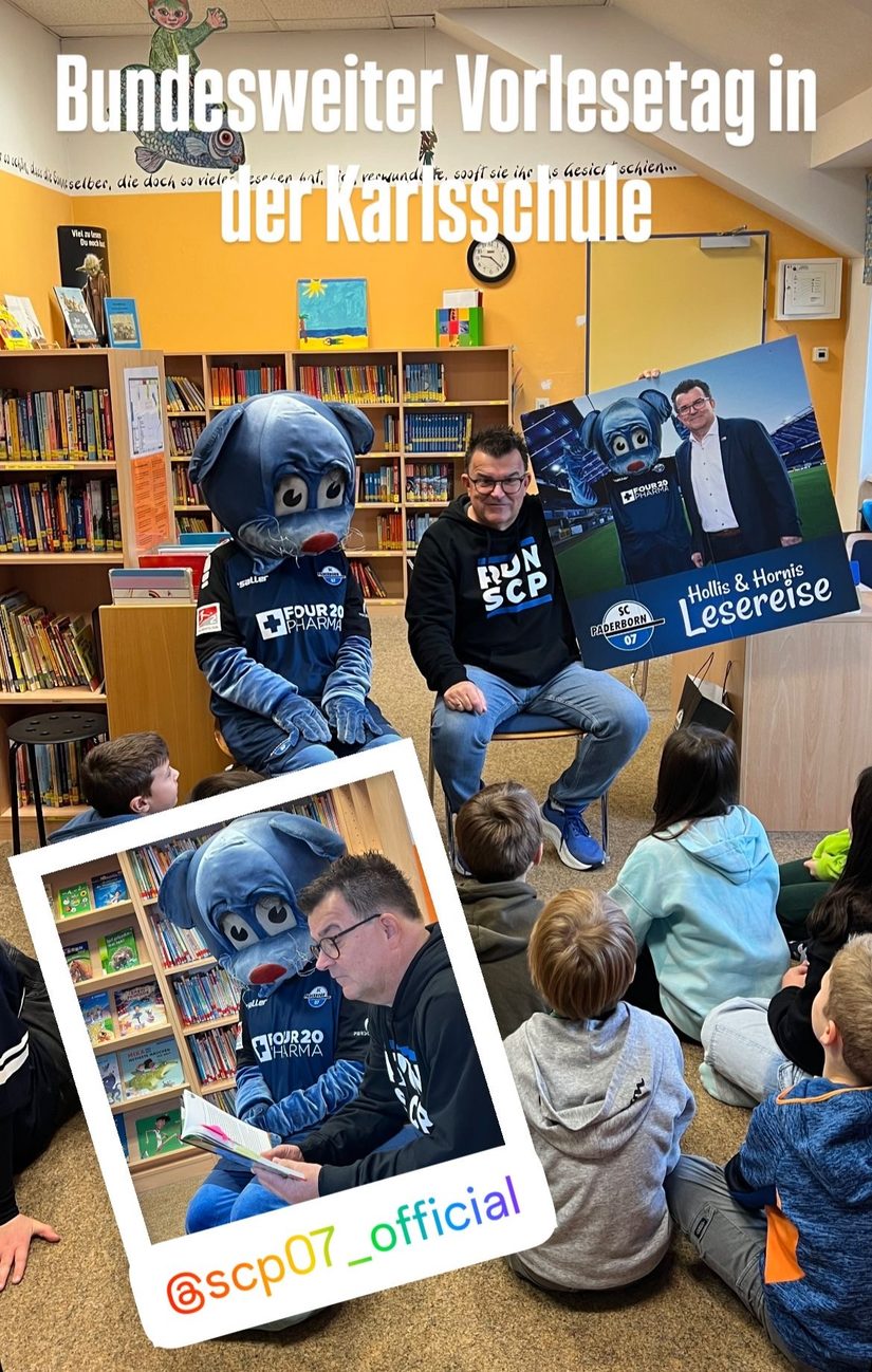 Das Maskottchen und der Geschäftsführer des SC Paderborn 07.