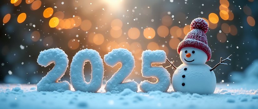 Jahreszahl 2025 mit Schneemann