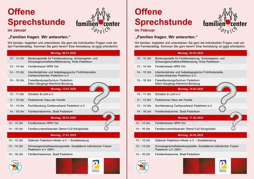 Zeitplan Offene Sprechstunde Januar und Februar